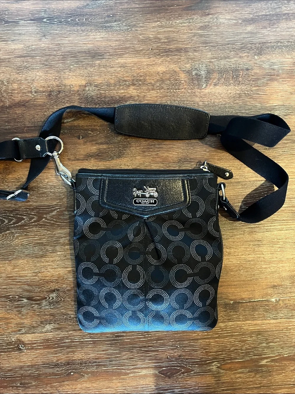 Coach Black Signature Dot Circle Crossbody Messenger Bag